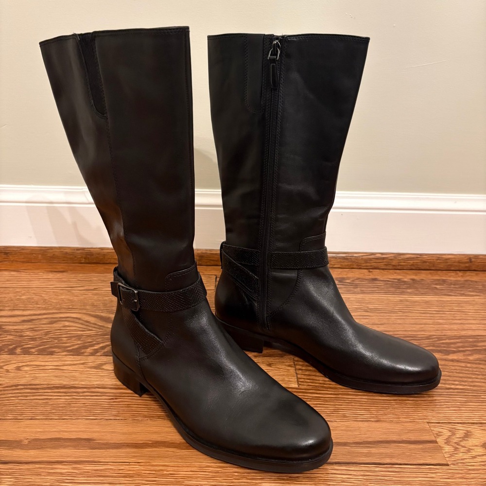 ECCO Adel Mid Boots Black Leather Buckle Riding Moto Boots Womens EU 41 10-10.5